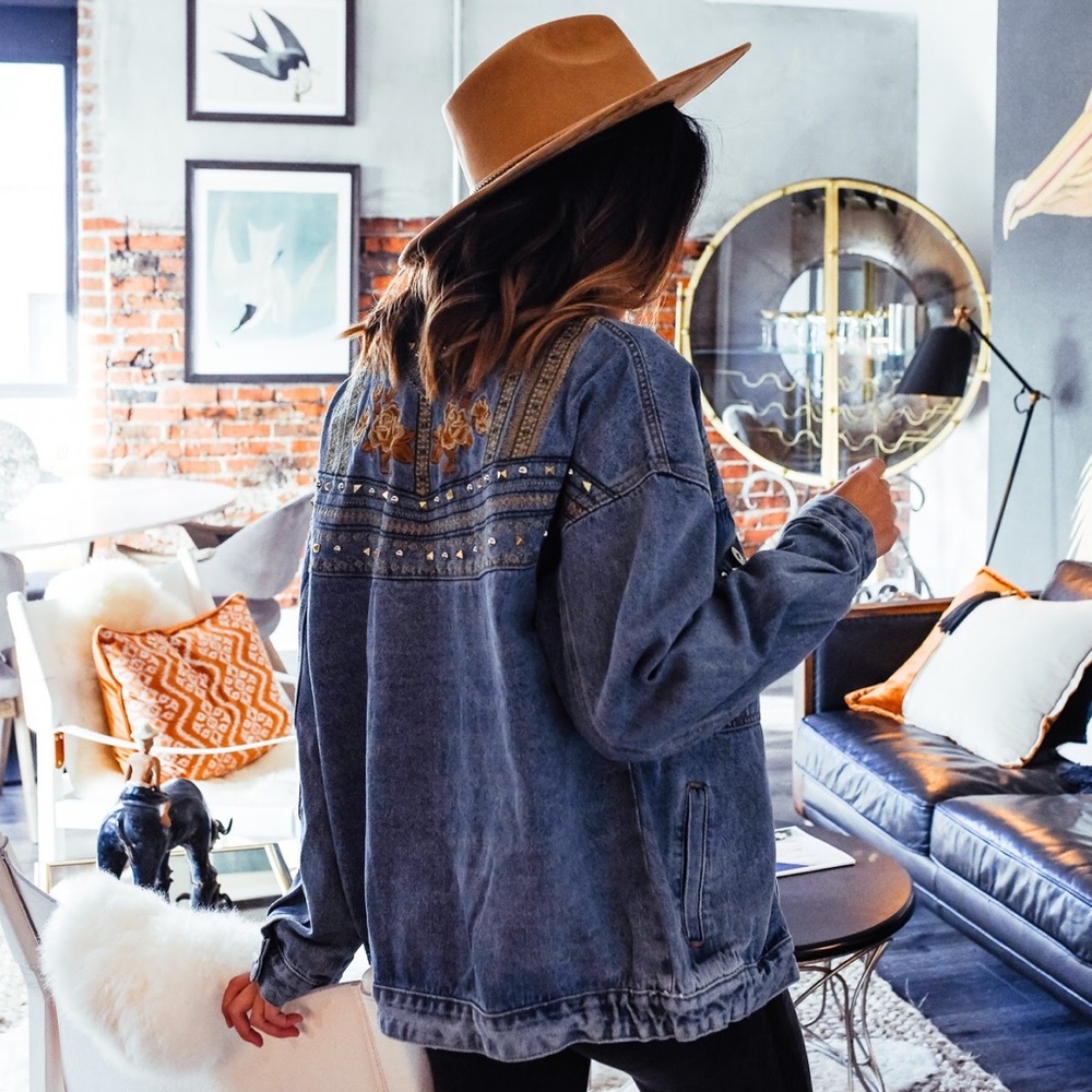 POL Embroidered and Embellished Denim Jacket